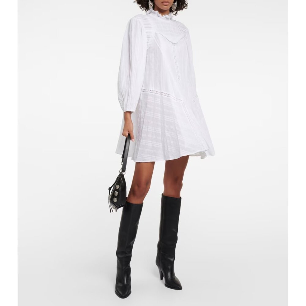 Isabel Marant Etoile White Isma Flared Mini Dress Lace Frill $650, Size 6 | 38